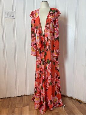 MARCIANO Floral Sheer Maxi Overlay – Wrap Duster Dress, Size S